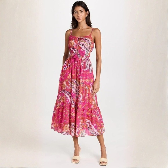 Cleobella Dresses & Skirts - Cleobella Monaco Midi Dress Hibiscus Pink Paisley Organic Cotton Size Large